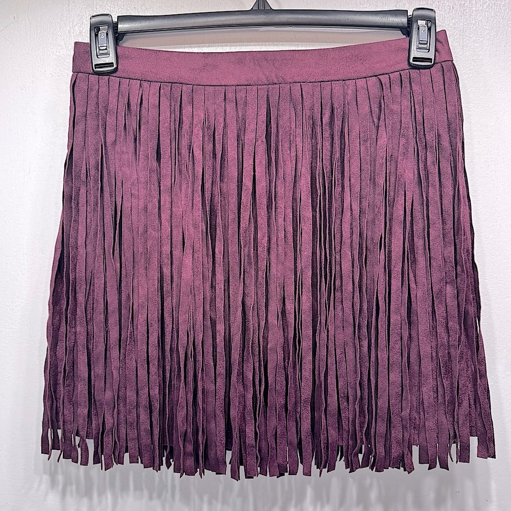 Burgundy Fringed Faux Suede Mini Skirt by BB Dakota Western Boho Coastal Cowgirl